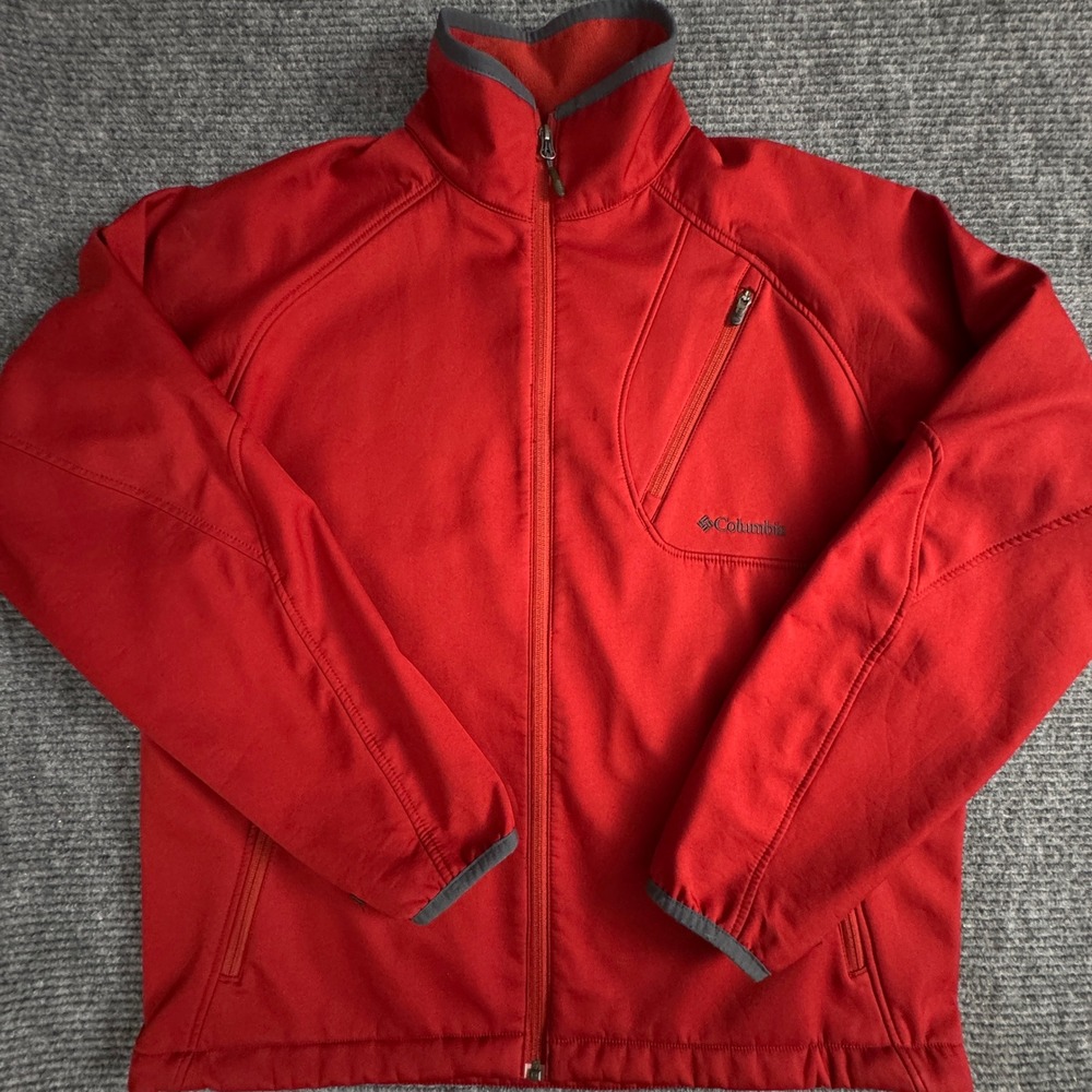 Columbia Softshell Jacket Men's L Red Full Zip Interchange Fleece Lined